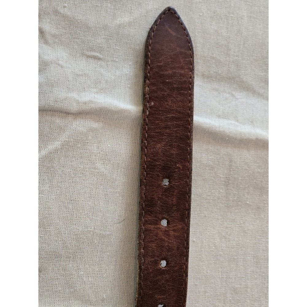 Vintage Belt Leather Beaded Leegin Montana Silvertone Brass Buckle Western - Picture 10 of 11